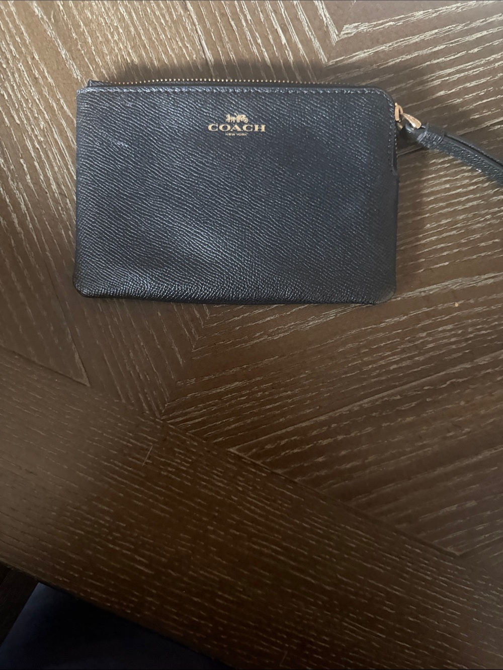 Coach Black Leather Zip Card Holder with Gold Logo